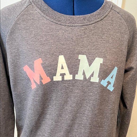 Gray 'MAMA' Crew Neck Sweatshirt in Raglan Style Cotton Blend | Size S Small - Picture 5 of 11